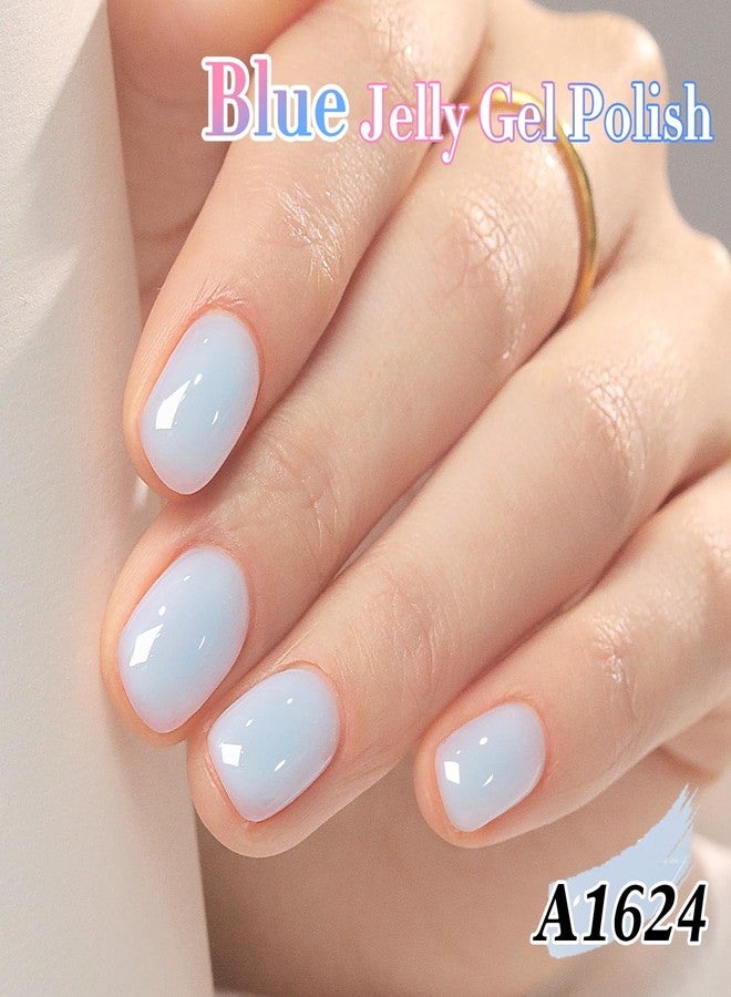 Double Rhythm 0.50 OZ Translucent Gel Polish Same Color Same Bottle Sheer Pastel Neutral Natural Milky 15 ML Jelly UV Nail Art DIY at Home (Blue-A1624) - Image 3
